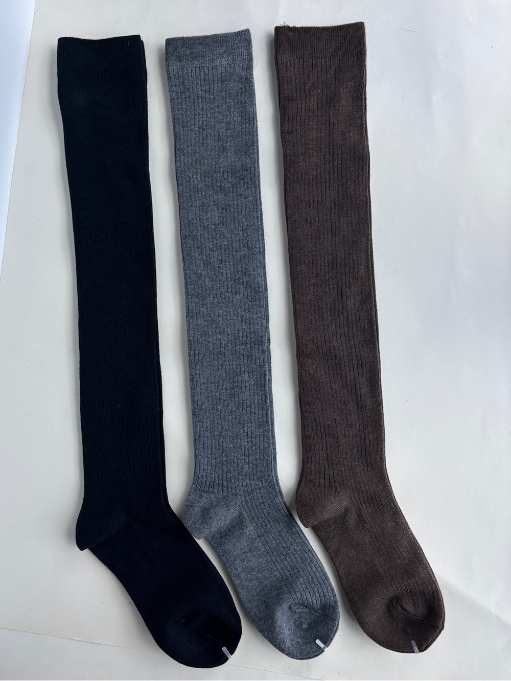 New Women's Ribbed Knee-High Socks - Black, Gray & Brown